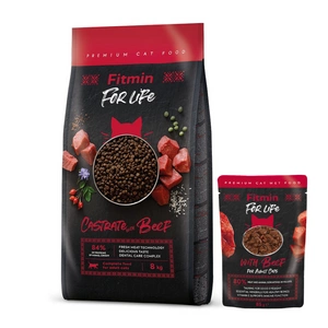 FITMIN Cat For Life Kastrát hovězí 8kg +  GRATIS !!