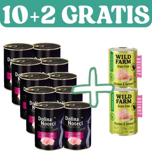 Dolina Noteci Premium Junior pro kočky s vysokým obsahem krůtího masa 10x400g + WILD FARM Premium Grain Free Chicken and Salmon 2x400g GRATIS