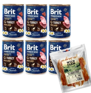 Brit Premium by Nature Junior Turkey With Liver 6x400g & WILD FARM Kuřecí prsa na tyčince 500g Pochoutka pro psy