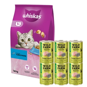 Whiskas Adult tuňák 14 kg + WILD FARM Premium Grain Free Chicken and Sprats 6x400g