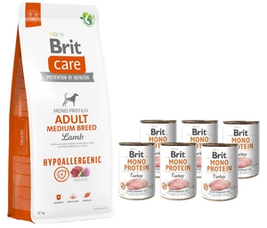 Brit Care Hypoallergenic Adult Medium Breed Lamb 12 kg + BRIT MONO PROTEIN TURKEY 6x400g