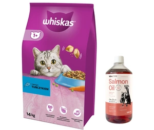 Whiskas Adult tuňák 14 kg +  LAB V Lososový olej pro kočky 1000ml