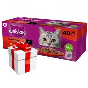 Whiskas Klasické pokrmy kuře hovězí jehně drůbež ve šťávě 40 x 85 g + Překvapení pro kočku