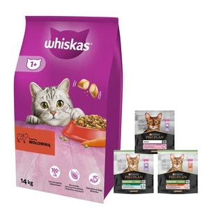 WHISKAS Adult hovězí 14kg + PRO PLAN Adult cat food 400g - náhodná dodávka