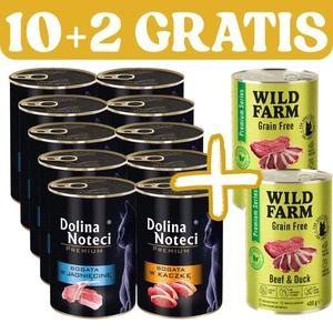 Dolina Noteci Premium pro kočky s vysokým obsahem jehněčího masa/kachny 10x400g + WILD FARM Premium Grain Free 2x400g ZDARMA