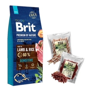 BRIT Premium By Nature Sensitive Lamb 15kg + WILD FARM pamlsky pro psy 2x500g
