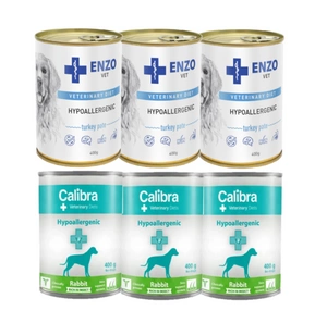 Calibra Veterinary Diets Dog Hypoallergenic Rabbit & Insect 6x400g + ENZO VET Hypoalergenní dieta s krůtím masem pro psy 6x400g