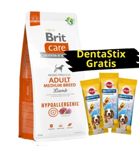 Brit Care Hypoallergenic Adult Medium Breed Lamb 12kg + 3x DentaStix GRATIS