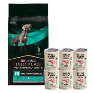 PURINA Veterinary PVD EN Gastrointestinal 12kg & WILD FARM Pate Pork 6x400g bezlepkové krmivo pro psy