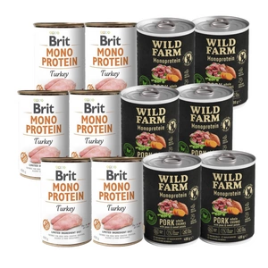 BRIT Mono Protein Turkey 6x400g + Wild Farm Monoprotein Pork 6x400g