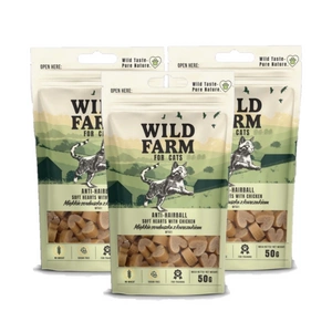 WILD FARM anti-hairball měkká kuřecí srdíčka 3x50g pamlsky pro kočky