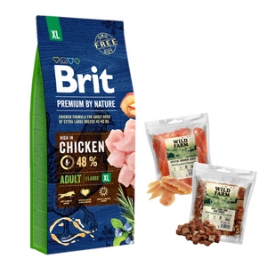 BRIT Premium By Nature Adult XL 15kg + WILD FARM pamlsek pro psy 2x500g
