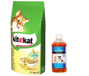KITEKAT s kuřecím masem a zeleninou 12kg + LAB V Lososový olej pro psy a kočky 500ml