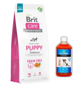 BRIT CARE Dog Grain-free Puppy Salmon 12kg + LAB V Lososový olej pro psy 500ml