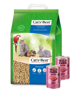 Cat's Best Universal 20 l + WILD FARM Pate Beef 2x400g