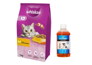 Whiskas 1+ kuřecí 7kg + LAB V Lososový olej 500ml