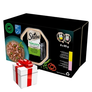 Sheba Nature's Collection s kuřecím masem na paprikách a lososem s hráškem v omáčce 8 x 85 g + překvapení pro kočku ZDARMA