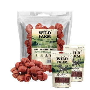 WILD FARM Měkké jehněčí kostky 500g pamlsky pro psy + WILD FARM jehněčí klobásky 2x80g