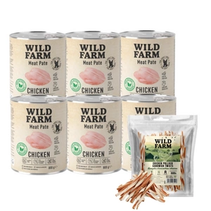 WILD FARM Pate Chicken 6x800g bezlepkové krmivo pro psy + Sendvič s kuřecím masem a treskou 500g