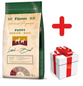 FITMIN Medium Maxi Puppy Lamb&Beef 12kg + PŘEKVAPENÍ PRO PSA