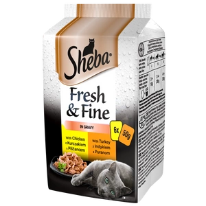 SHEBA sáček 6x50g Fresh & Fine - vlhké krmivo pro kočky v omáčce (kuřecí, krůtí)