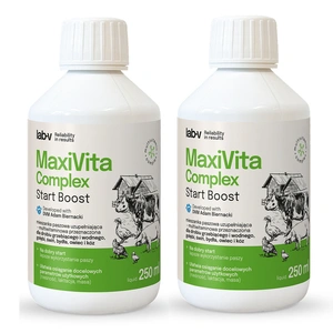 Lab-v MaxiVita Complex - doplňková multivitaminová krmná směs v tekuté formě, určená pro kurovitou drůbež, vodní ptactvo, holuby, prasata, skot, ovce a kozy. 2x250 ml