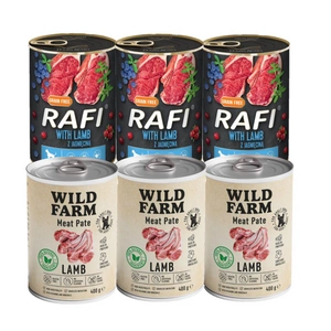 Wild Farm Pate Lamb 3x400g bezlepkové krmivo pro psy + DOLINA NOTECI Rafi s jehněčím masem 3x400g