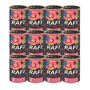 DOLINA NOTECI Rafi junior s telecím masem, brusinkami a borůvkami - plechovka 12x400g