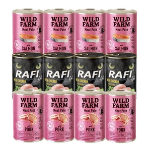 RAFI Cat Adult + WILD FARM Pate Mix příchutí pro kočky 12x400g