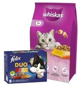 Whiskas Adult kuře 14kg & FELIX Duo Venkovské chutě v želé 12x85g