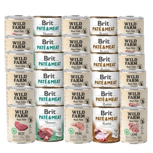 BRIT PATE & MEAT + WILD FARM Pate Mix příchutí 30x800g