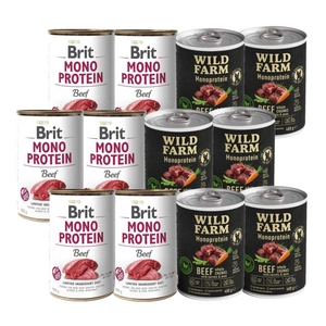 Brit mono protein beef 6x400g + Wild Farm Monoprotein Beef 6x400g