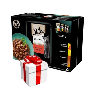 Sheba Selection in Sauce kuře hovězí jehně kachna krůta 12 x 85 g + překvapení pro kočku ZDARMA