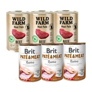 BRIT PATE &amp; MEAT RABBIT 3x400g + Wild Farm Pate Beef 3x400g