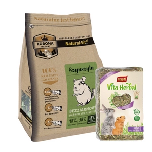 KORONA NATURY Natural-Vit krmivo pro činčily 750g + Seno 800g