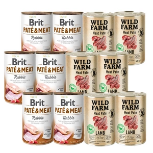 BRIT PATE &amp; MEAT RABBIT 6x400g + WILD FARM Pate Lamb 6x400g