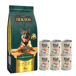 HEKTOR BALANCED Adult 15 kg + Wild Farm Pate Pork 6x400 g bezlepkové krmivo pro psy