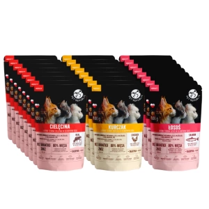 PetRepublic jemně nasekané kousky v jemné omáčce kuře, telecí maso, losos 24x100g pro kočky