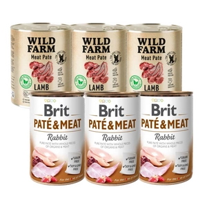 BRIT PATE &amp; MEAT RABBIT 3x800g + WILD FARM Pate Lamb 3x800g
