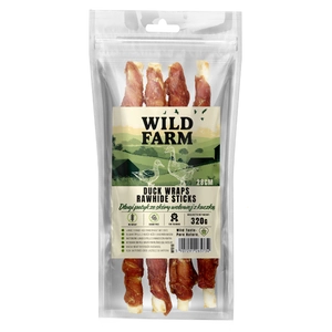WILD FARM Dlouhá tyčinka z hovězí kůže s kachnou 28cm 320g pamlsky pro psy