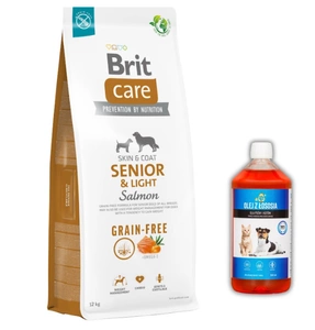 BRIT CARE Dog Grain-free Senior & Light Salmon 12kg + LAB V Lososový olej pro psy 500ml