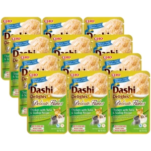 INABA Dashi Delights Delicate Flakes Kuře s tuňákem a mušlemi 12x40g