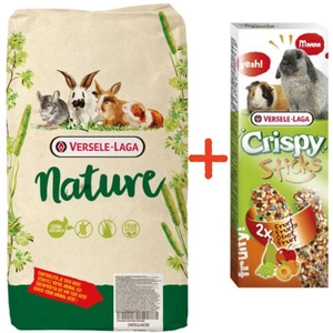 VERSELE-LAGA Cavia Nature 9kg + VERSELE LAGA Crispy Sticks Rabbits-Guinea Pigs Fruit 110 g – 2 ovocné tyčinky pro králíky a morčata ZDARMA