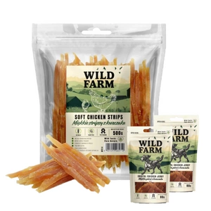 WILD FARM měkké kuřecí proužky 500g pamlsky pro psy + WILD FARM měkká kuřecí prsa 2x80g pamlsky pro psy