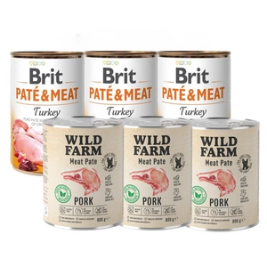BRIT PATE &amp; MEAT TURKEY 3x800g + WILD FARM Pate Pork 3x800g