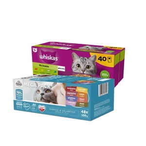 Whiskas výběrové menu v želé 40 x 85 g + Frendi sáčky pro kočky s masovou a rybí příchutí v želé 48x100g