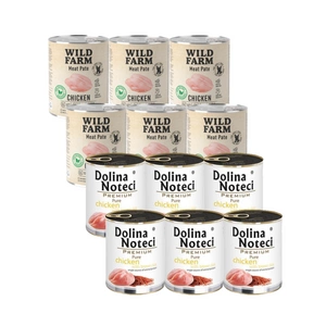 WILD FARM Pate Chicken 6x800g bezlepkové krmivo pro psy + Dolina Noteci Premium Pure Kuřecí maso s rýží 6x800g