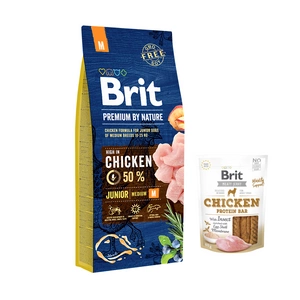 BRIT Premium By Nature Junior M 15kg + BRIT Jerky Snack Chicken with Insect 80g SLEVA 2%