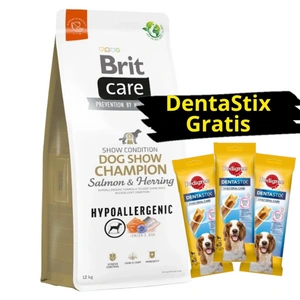 BRIT CARE Dog Hypoallergenic Dog Show Champion Salmon & Herring 12kg + 3x DentaStix GRATIS