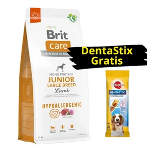 BRIT CARE Dog Hypoallergenic Junior Large Breed Lamb 12kg + DentaStix GRATIS
